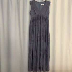 3 for $25! Rhea & Thea Floral Embroidered Blue Maxi Bohemian Dress, size M